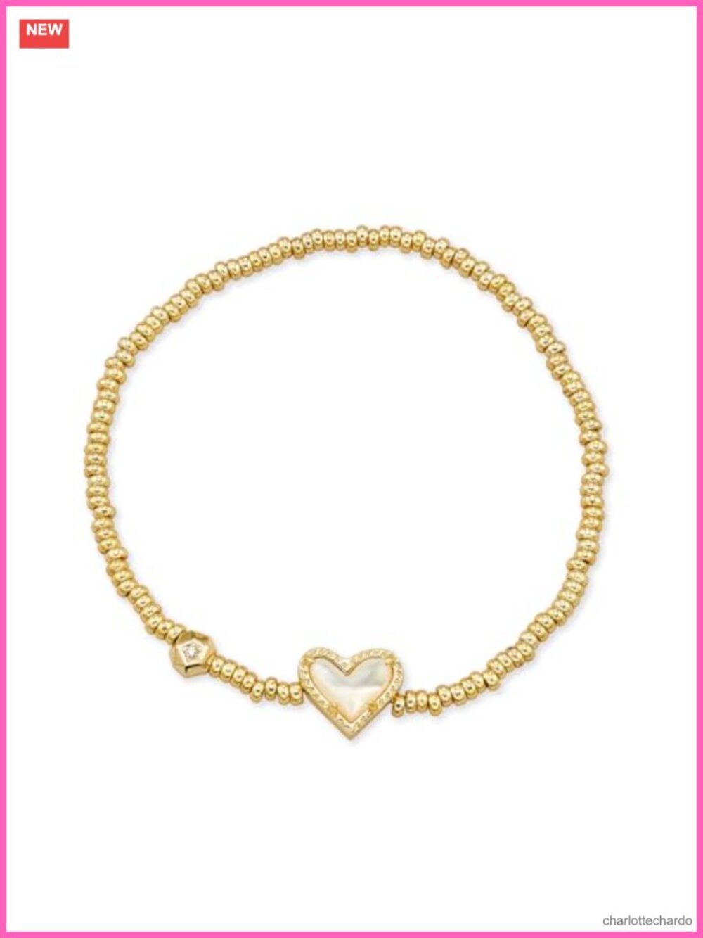 Kendra Scott Ari Heart Gold Plated Stretch Bracelet Ivory Mother of Pearl